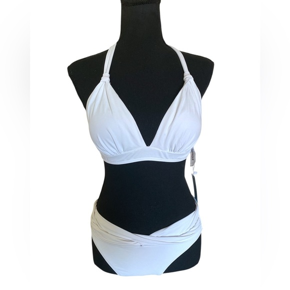Yonique Vintage Style Push Up White Halter Bikini Set 2 Piece Size Small NWT - Picture 3 of 11